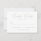 Moderne, elegante Sage Green Script Hochzeit RSVP Karte (Vorderseite)