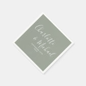 Moderne elegante Sage Green Signature Script Hochz Serviette (Ecke)