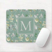 Moderne elegante Sage Green Silver Blätter Monogra Mousepad (Mit Mouse)