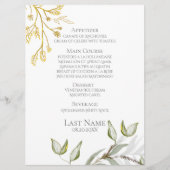 Moderne, elegante Sage Green und Gold Foliage Menükarte (Vorderseite)