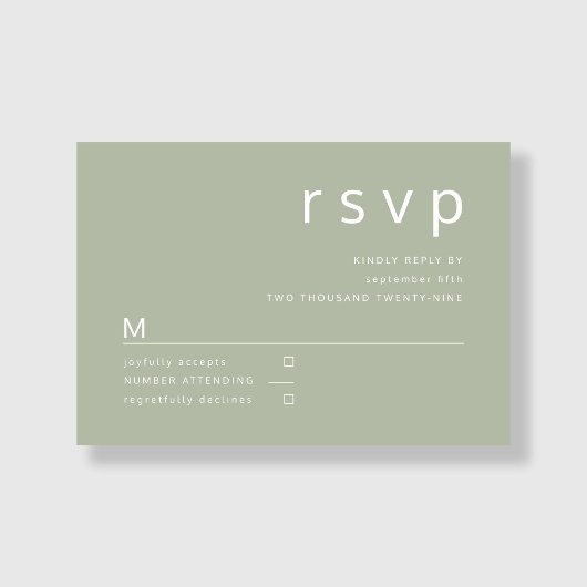 Moderne Elegante Sage Green Wedding RSVP Karte