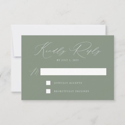 Moderne Elegante Sage Green Wedding RSVP Karte (Vorderseite)