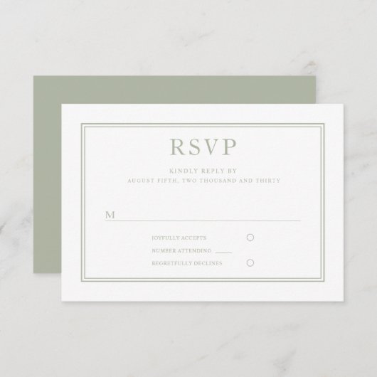 Moderne Elegante Sage Green Wedding RSVP Karte (Vorne/Hinten)