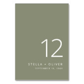 Moderne Elegante Sage Green Wedding Tischnummer (Vorderseite)