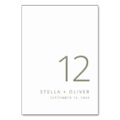 Moderne Elegante Sage Green Wedding Tischnummer (Vorderseite)