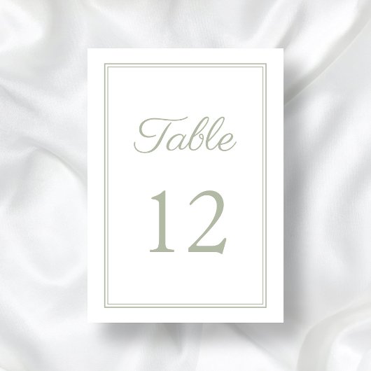 Moderne Elegante Sage Green Wedding Tischnummer