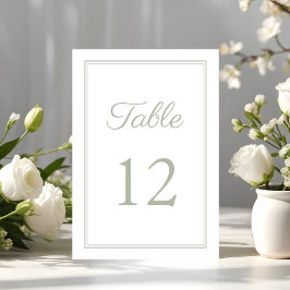 Moderne Elegante Sage Green Wedding Tischnummer