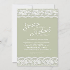 Moderne elegante Sage Green White Lace Hochzeit Einladung