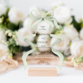 Moderne elegante Salbei-grüne Bogen-Hochzeitsarchi Acryleinladungen