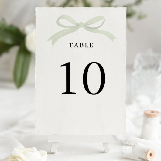 Moderne elegante Salbeigrüne Bogen-Hochzeit Tischnummer