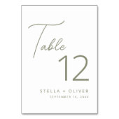 Moderne elegante salbeigrüne Schrift Hochzeit Tischnummer (Rückseite)