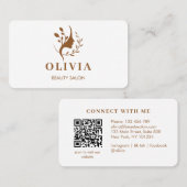 Moderne elegante Salon-Initialen weißer QR-Code Visitenkarte (Vorne/Hinten)