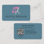 Moderne elegante Salon-Initialen weißer QR-Code Visitenkarte (Vorne/Hinten)