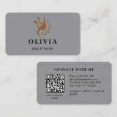 Moderne elegante Salon-Initialen weißer QR-Code Visitenkarte (Vorne/Hinten)