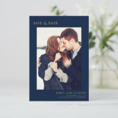 Moderne Elegante Save the Date Foto Navy Blue (Stehend Vorderseite)