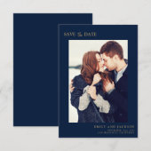 Moderne Elegante Save the Date Foto Navy Blue (Vorne/Hinten)
