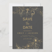 Moderne Elegante Save the Date Gray Gold Floral (Vorderseite)