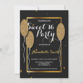 Moderne elegante, schick schwarz und goldsüß 16 einladung (Vorderseite)