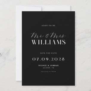 Moderne elegante schicke schwarze und weiße Hochze Save The Date