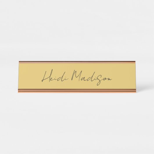 Moderne Elegante Schlichte, einfache Goldfarbenkal Schreibtischnamensplakette (Vorderseite )