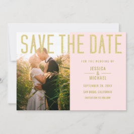 Moderne Elegante, schlichte Rosa Foto Hochzeit Save The Date