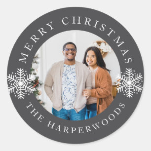 Moderne elegante Schneeflocken Weihnachten Familie Runder Aufkleber