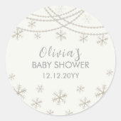Moderne Elegante Schneeflocken Winter Baby Dusche Runder Aufkleber (Vorderseite)