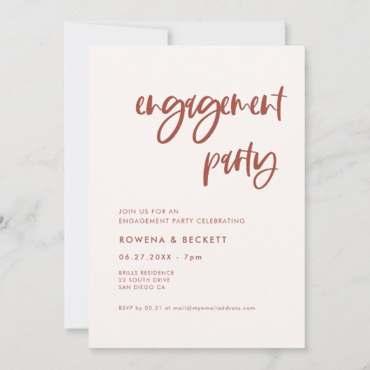 Moderne, elegante, schneerosa Engagement Party Einladung (Vorderseite)