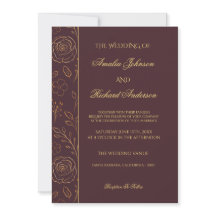 Moderne elegante Schokoladen-Gold-Blumenhochzeit 