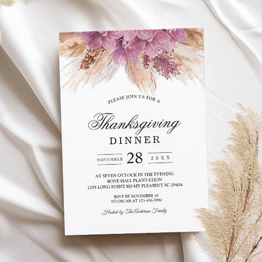 Moderne Elegante Schönheit Rosa Orchid & Pampas & Einladung