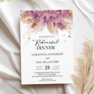 Moderne elegante Schönheit Rosa Orchidee & Pampas Einladung