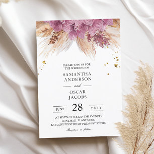 Moderne elegante Schönheit Rosa Orchidee & Pampas Einladung