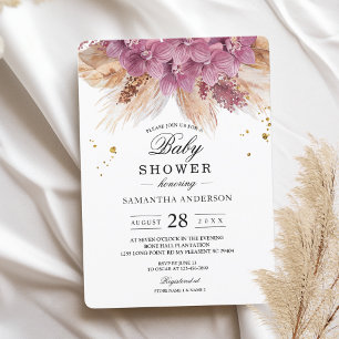 Moderne elegante Schönheit rosa Orchidee & Pampas Einladung