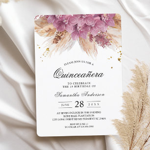 Moderne elegante Schönheit rosa Orchidee & Pampas Einladung