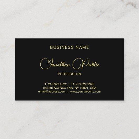 Moderne, elegante Schreibschrift Name Schwarze Gol Visitenkarte (Rückseite)