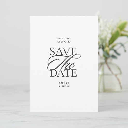 Moderne elegante Schrift Foto  Save The Date (Stehend Vorderseite)