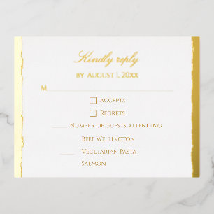 Moderne elegante Schrift Gold & Weiß Hochzeit RSVP Folien Feiertagspostkarte
