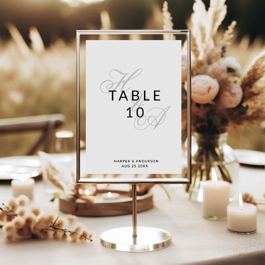 Moderne elegante Schrift-Monogramm-Hochzeit Tischnummer