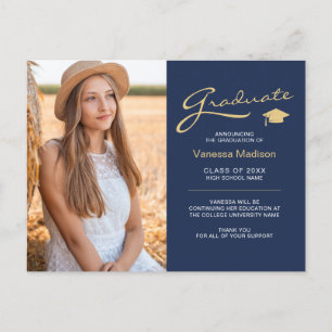 Moderne elegante Schrift Navyblau   2 Foto-Abschlu Postkarte
