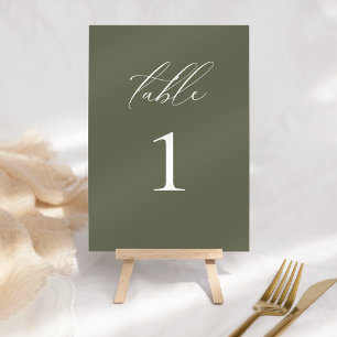 Moderne elegante Schrift Oliven-Hochzeit Tischnumm Tischnummer