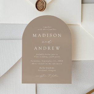 Moderne elegante Schrift Taupe Bogen Hochzeit Einladung