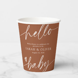 Moderne elegante Schrift Terrakotta-Baby-Party Pappbecher