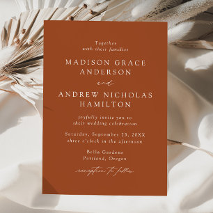 Moderne elegante Schrift Terrakotta-Hochzeit Einladung