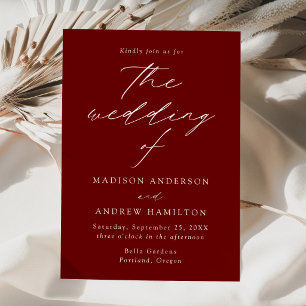Moderne elegante Schrift Weinrote Hochzeit Einladung