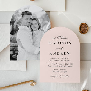 Moderne elegante Schriftzug-Rosa-Foto-Tor-Hochzeit Einladung