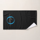 Moderne elegante schwarz-blaue Monogram-Skriptbeze Badhandtuch Set (Handtuch)