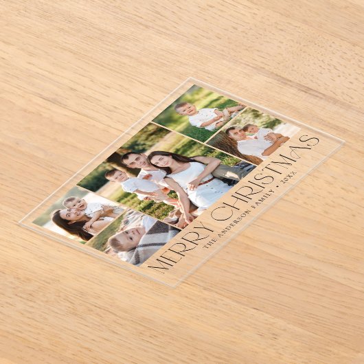 Moderne Elegante Schwarz Frohe Weihnachtsfoto Coll Acryleinladungen (Ablage )