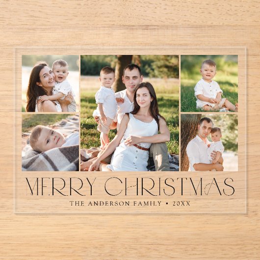 Moderne Elegante Schwarz Frohe Weihnachtsfoto Coll Acryleinladungen (Vorderseite)