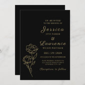 Moderne elegante Schwarz-Gold-Blumenhochzeit Einladung (Vorne/Hinten)
