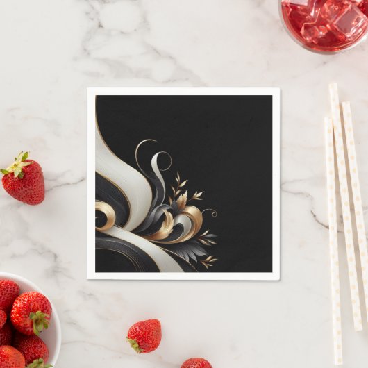 Moderne, elegante Schwarz-Gold-Hochzeit Serviette (Beispiel)